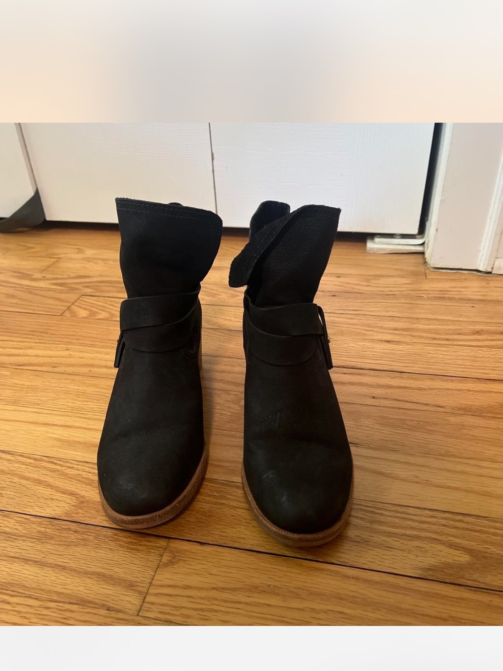 UGG Black Suede Ankle Booties with Buckle Strap